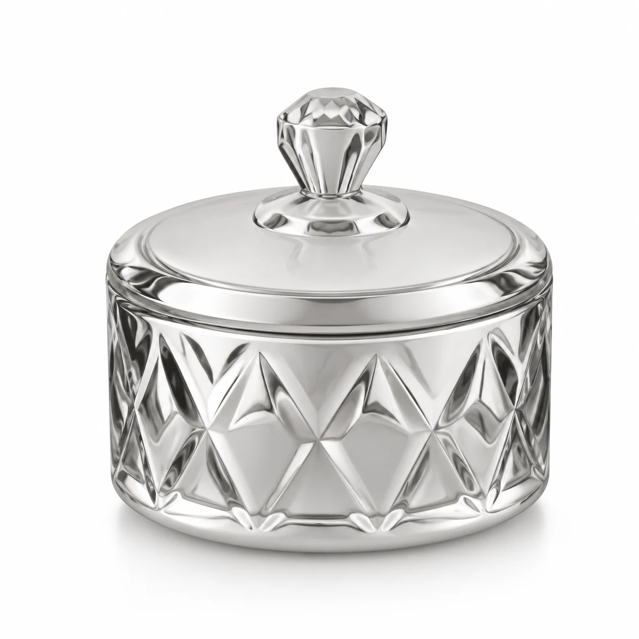 300ml Faceted Glass Candle Jar with Lid - VSS-CJ-086 — silver