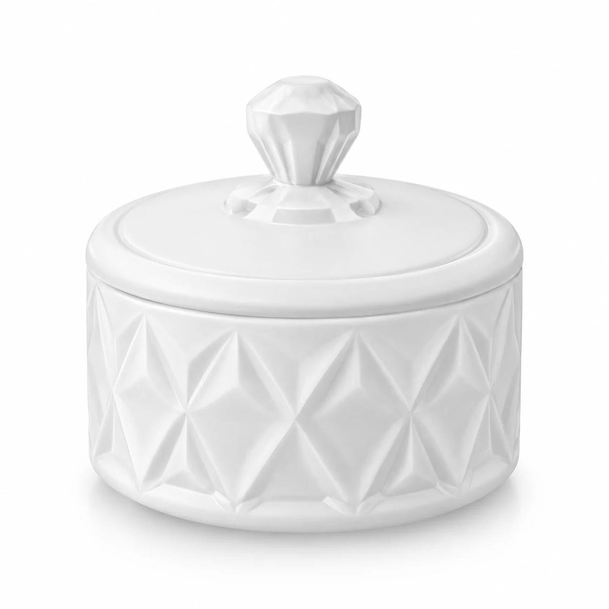 300ml Faceted Glass Candle Jar with Lid - VSS-CJ-086 — white