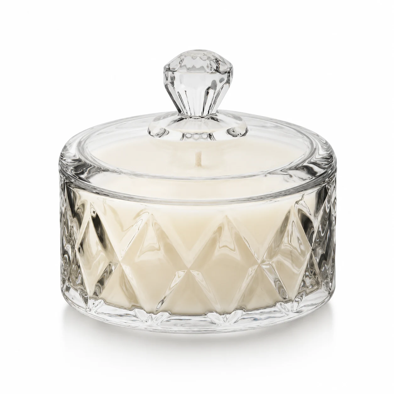 300ml Faceted Glass Candle Jar with Lid - VSS-CJ-086 — clear wax
