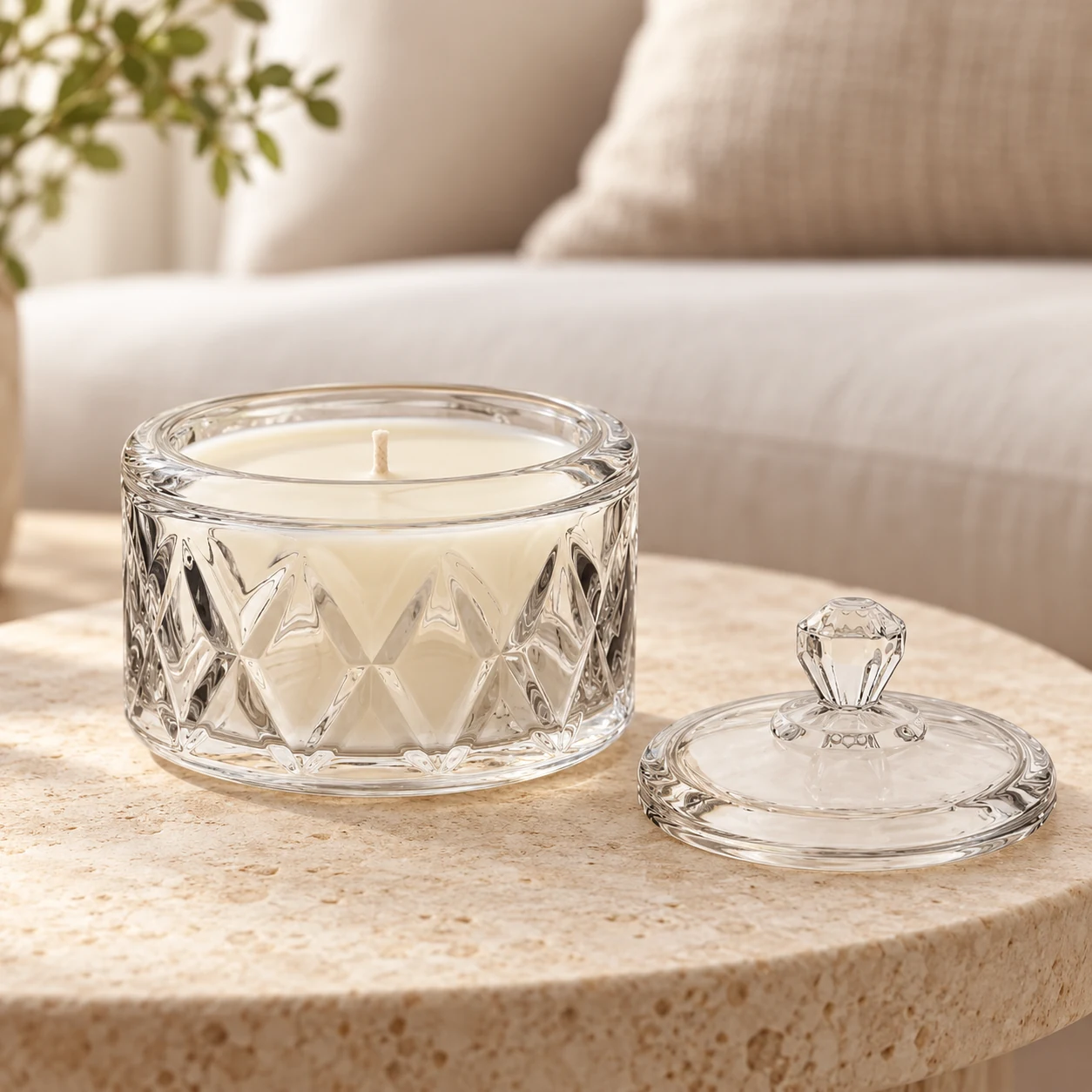 300ml Faceted Glass Candle Jar with Lid - VSS-CJ-086 — lifestyle 01