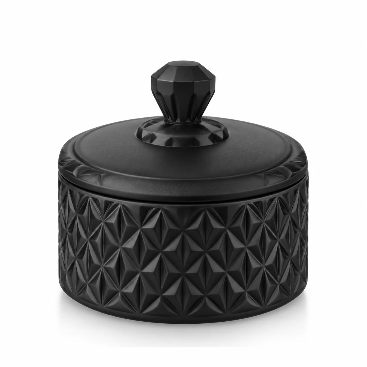 300ml Geometric-Pattern Glass Candle Jar with Lid - VSS-CJ-087 — black