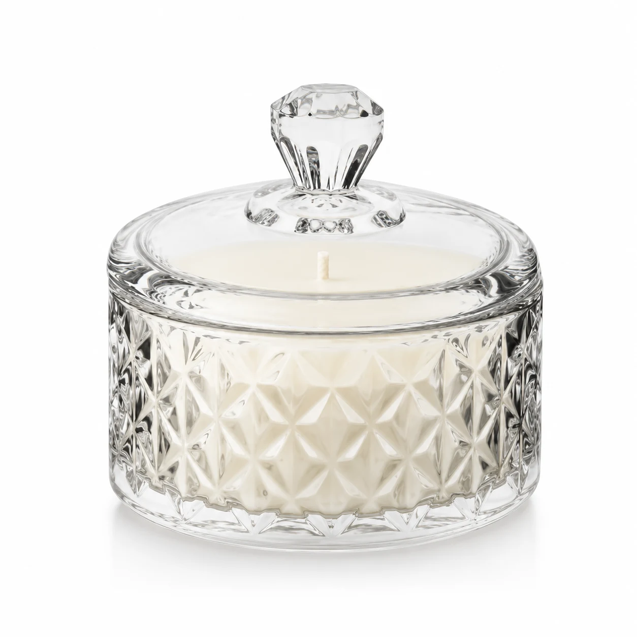 300ml Geometric-Pattern Glass Candle Jar with Lid - VSS-CJ-087 — clear wax