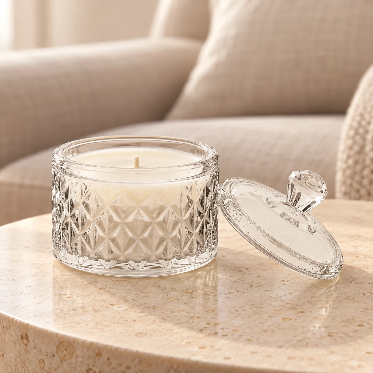 300ml Geometric-Pattern Glass Candle Jar with Lid - VSS-CJ-087 — lifestyle 01