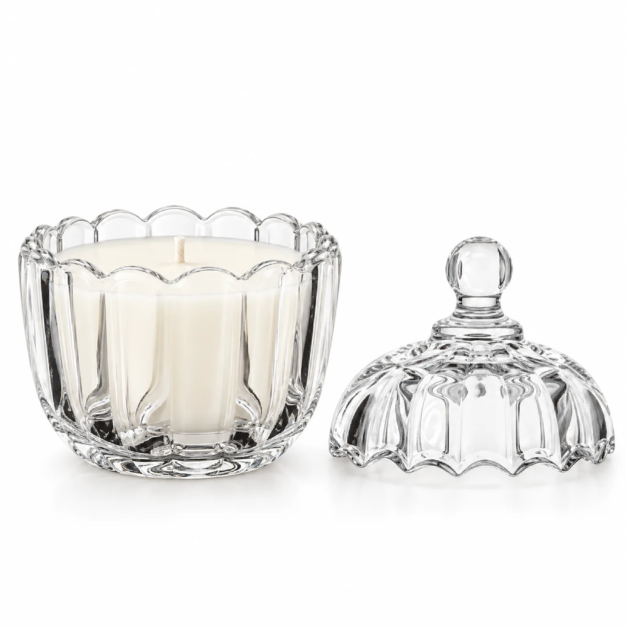 150ml Fluted Glass Candle Jar with Lid - VSS-CJ-088 — clear wax