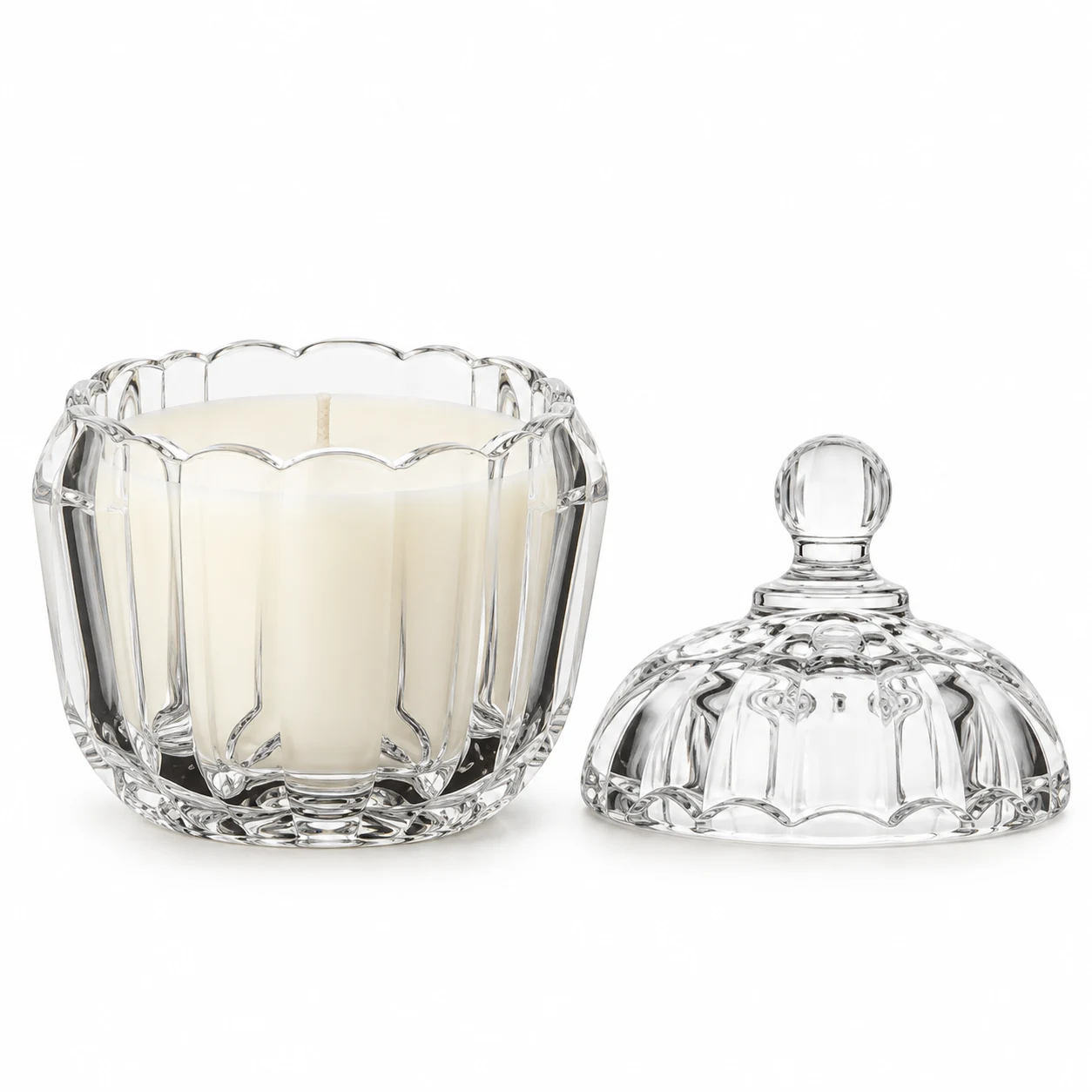 300ml Fluted Glass Candle Jar with Lid - VSS-CJ-089 — clear wax