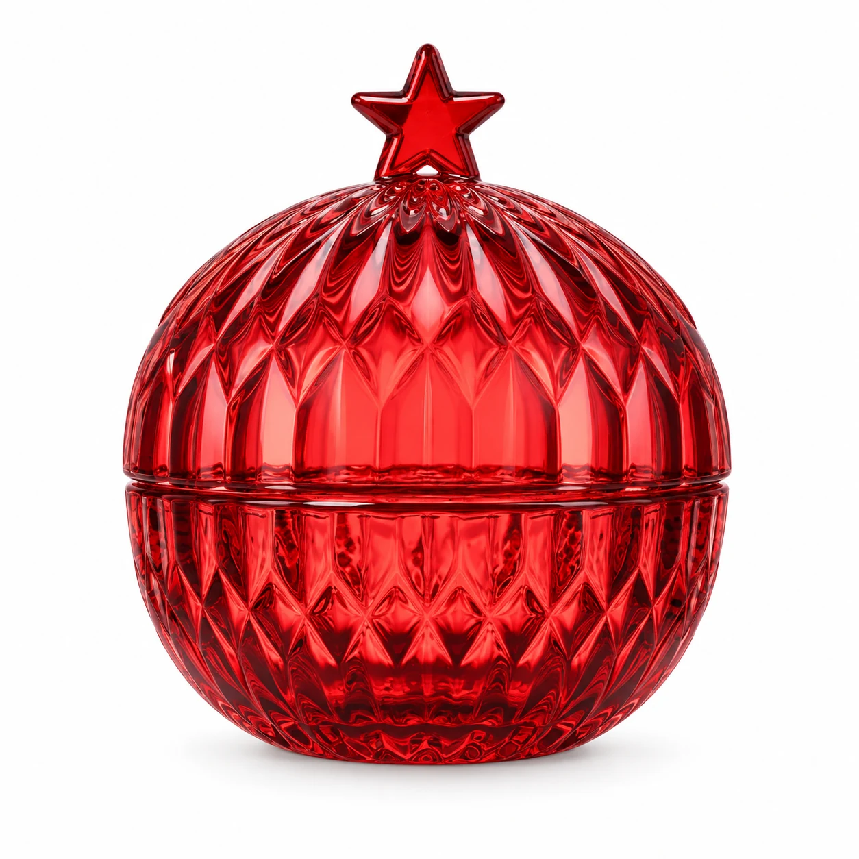 250ml Star Lid Round Glass Candle Jar — design 2 — red