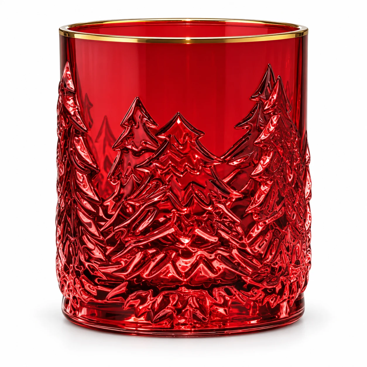 850ml Christmas Tree Embossed Glass Candle Jar — red gold rim