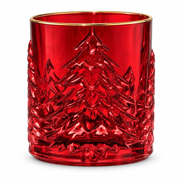 1300ml Christmas Tree Embossed Glass Candle Jar — red gold rim