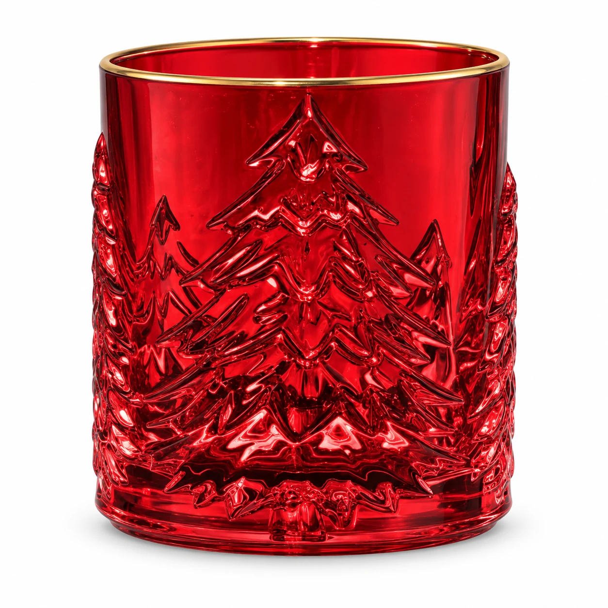 1300ml Christmas Tree Embossed Glass Candle Jar — red gold rim