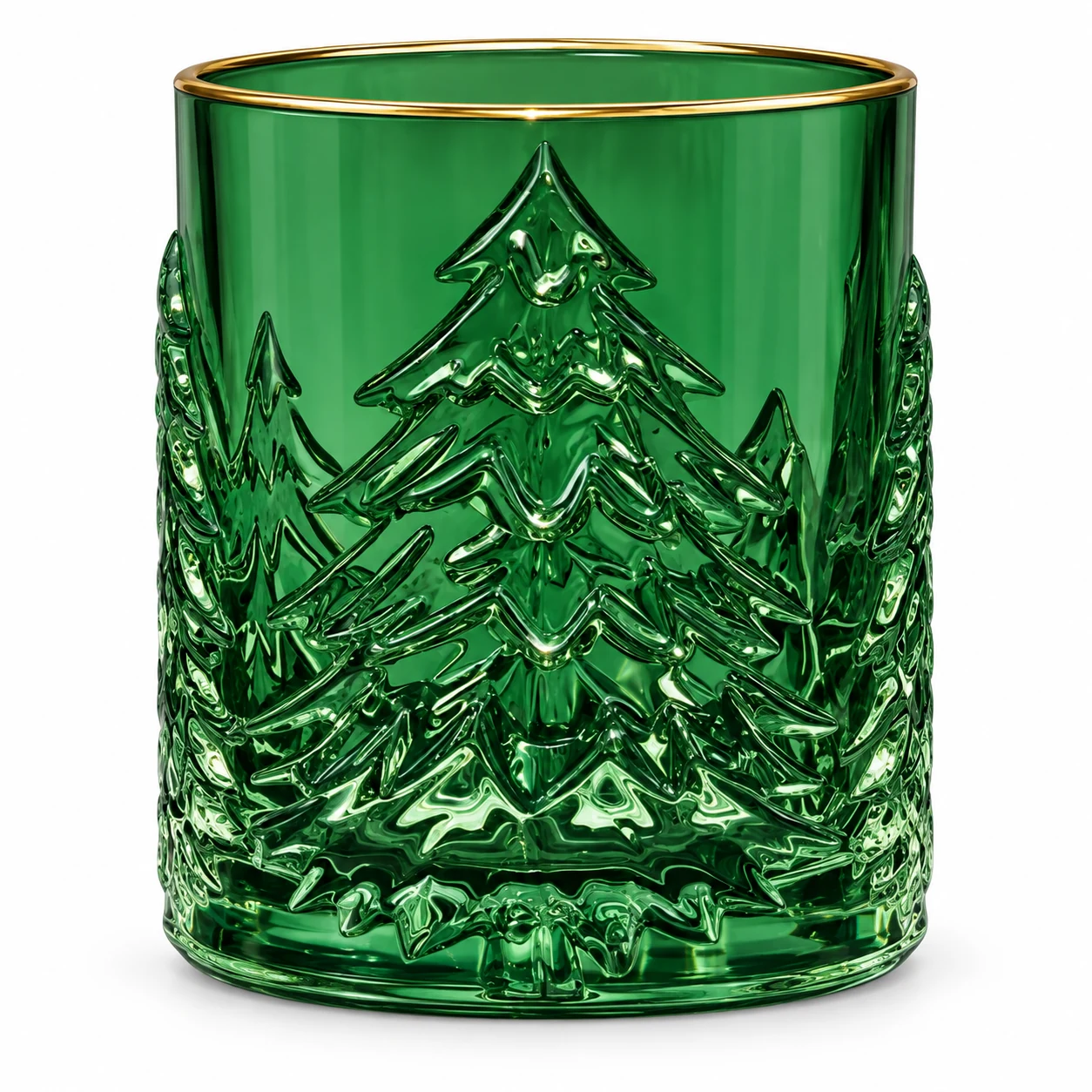 1300ml Christmas Tree Embossed Glass Candle Jar — green gold rim