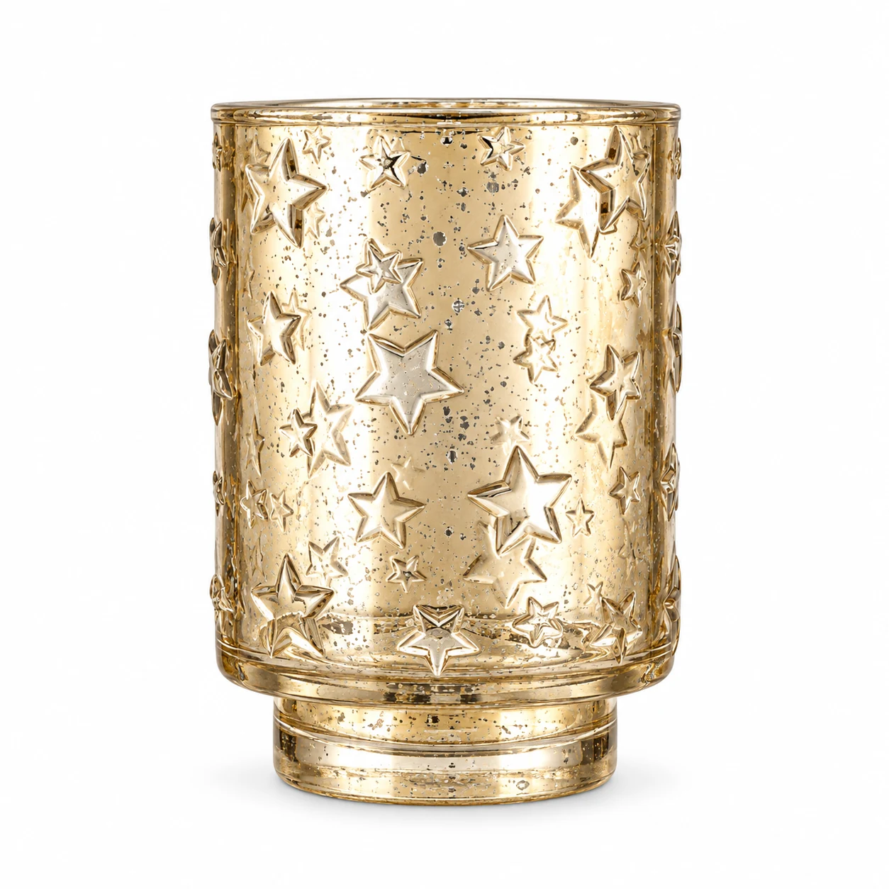 800ml Footed Star Embossed Glass Candle Jar — antique pale gold