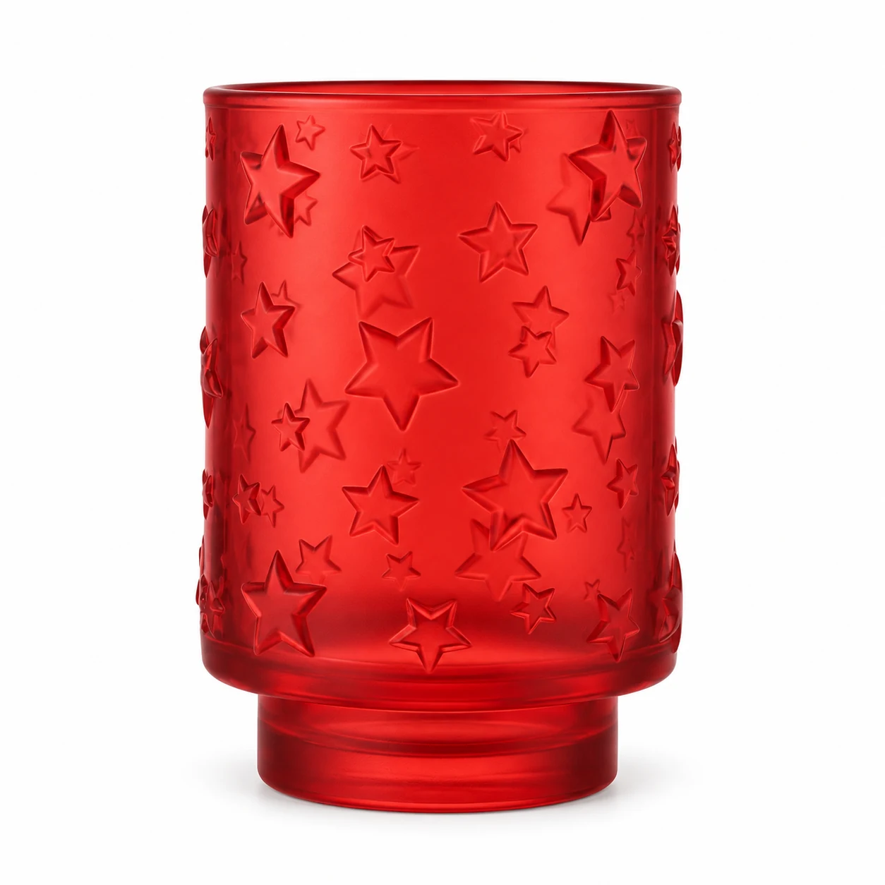 800ml Footed Star Embossed Glass Candle Jar — frosted red