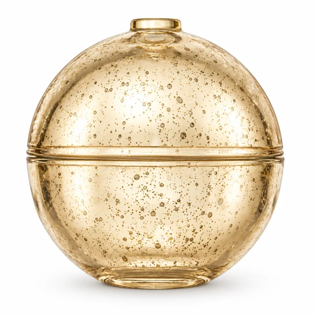 445ml Round Glass Candle Jar with Lid — design 1 — antique pale gold