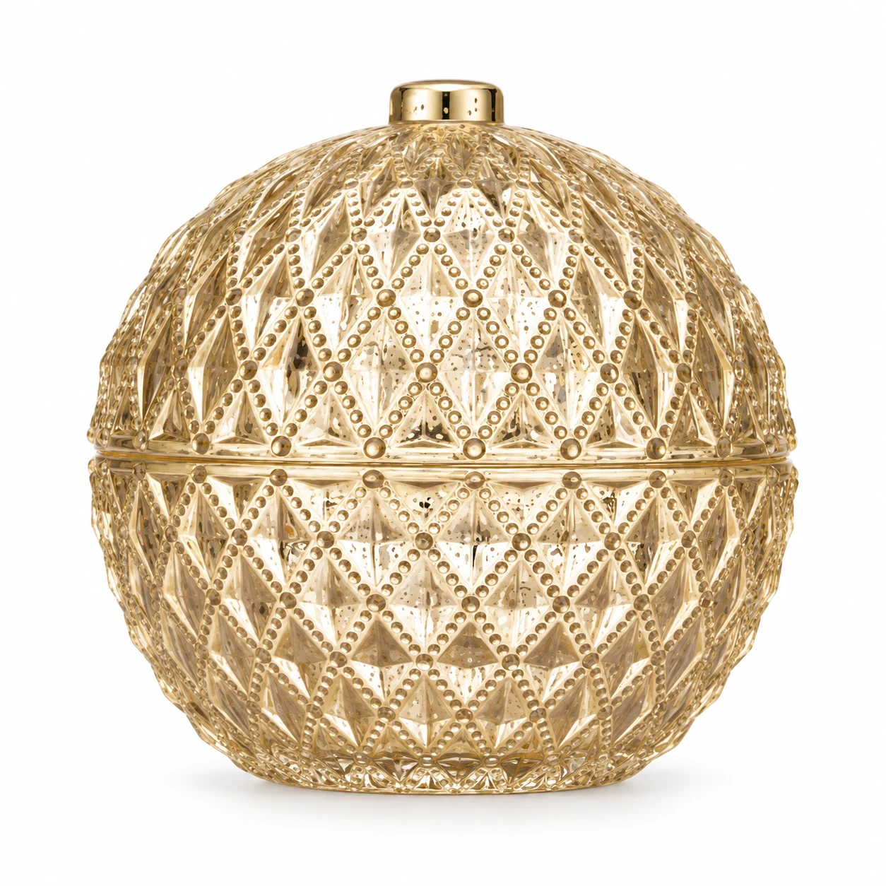 445ml Round Glass Candle Jar with Lid — design 3 — antique pale gold