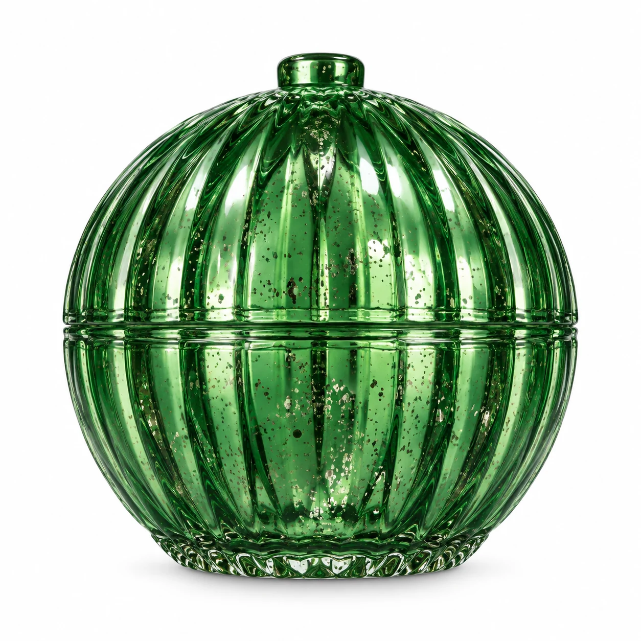 225ml Round Glass Candle Jar with Lid — design 2 — antique green