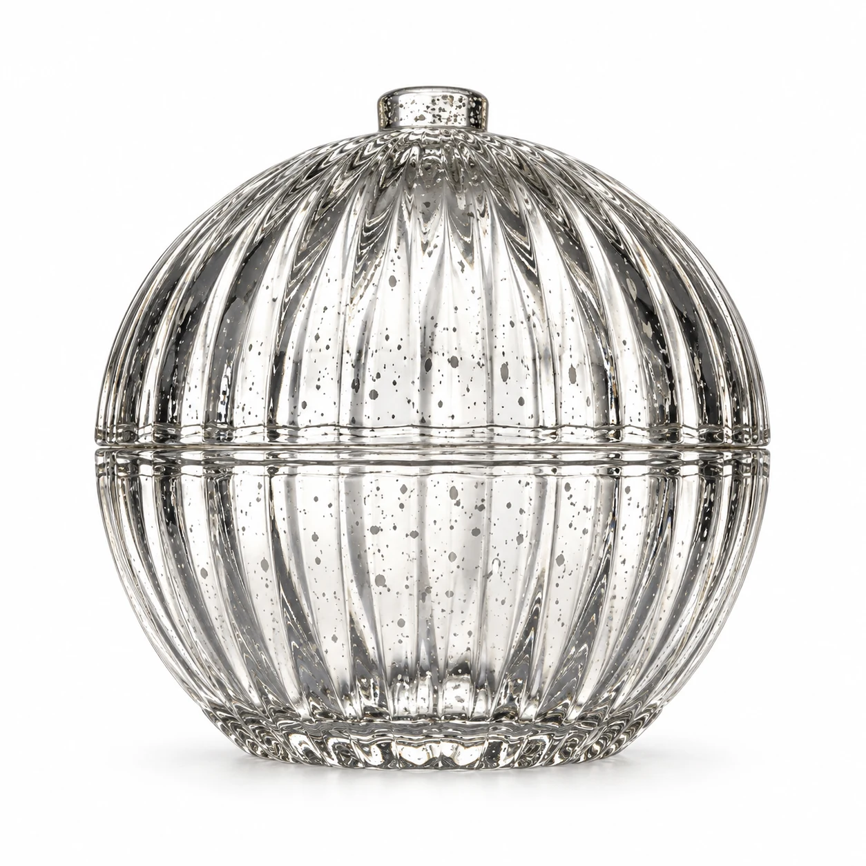 225ml Round Glass Candle Jar with Lid — design 2 — exterior antique silver