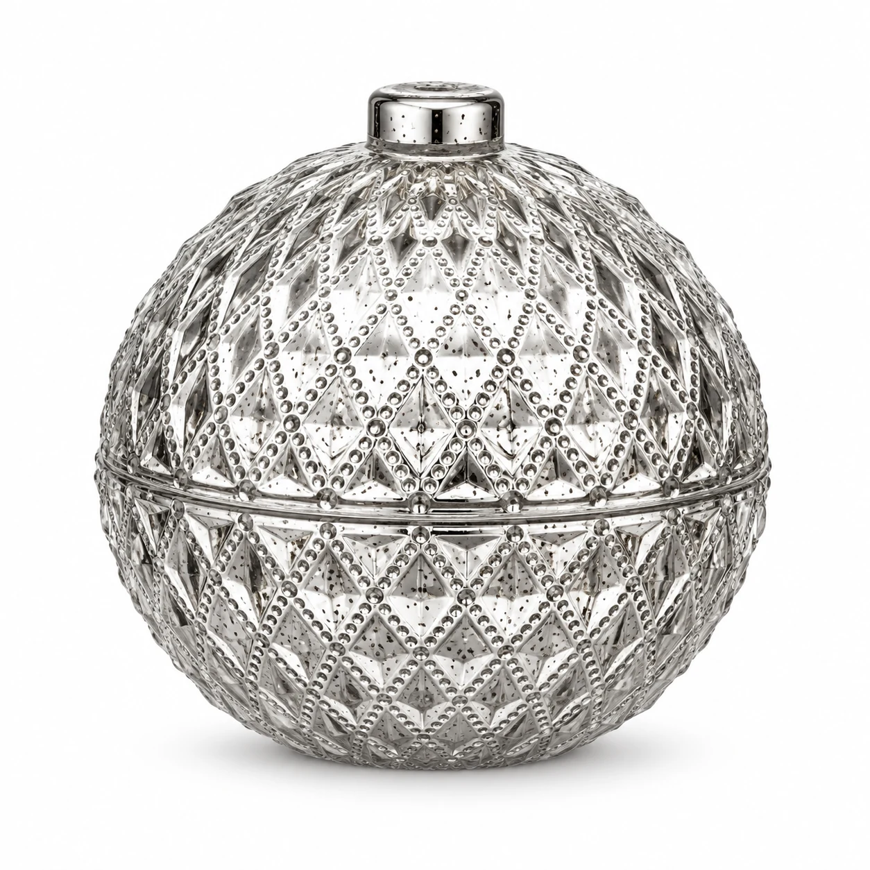 225ml Round Glass Candle Jar with Lid — design 3 — exterior antique silver