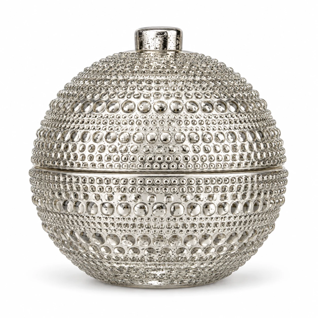 225ml Round Glass Candle Jar with Lid — design 4 — exterior antique silver