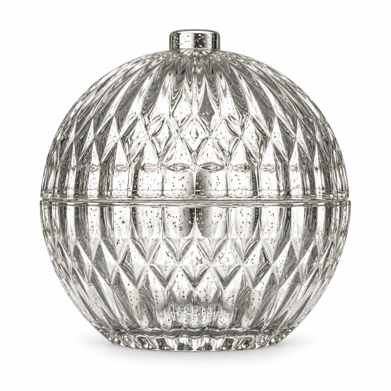 225ml Round Glass Candle Jar with Lid — design 6 — exterior antique silver