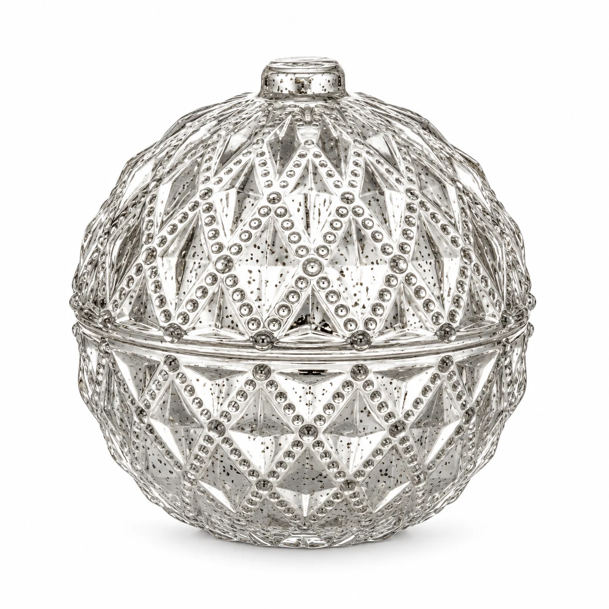 90ml Mini Round Glass Candle Jar with Lid — design 3 — interior antique silver