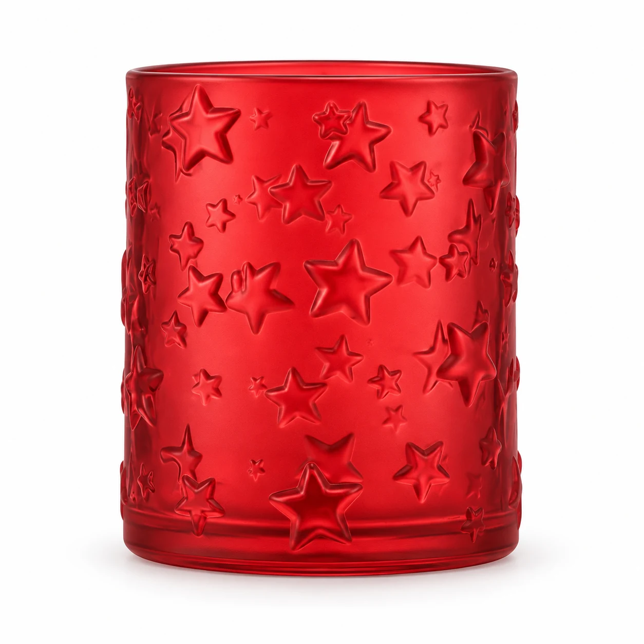 700ml Star Embossed Glass Candle Jar — frosted red