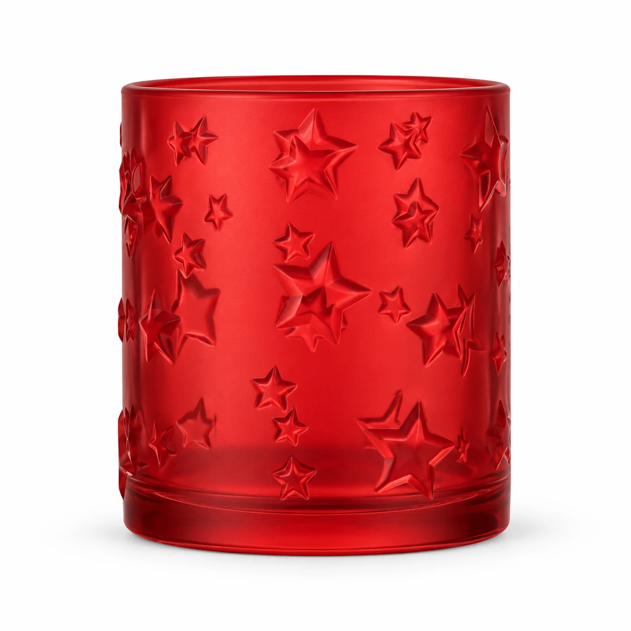 400ml Star Embossed Glass Candle Jar — frosted red