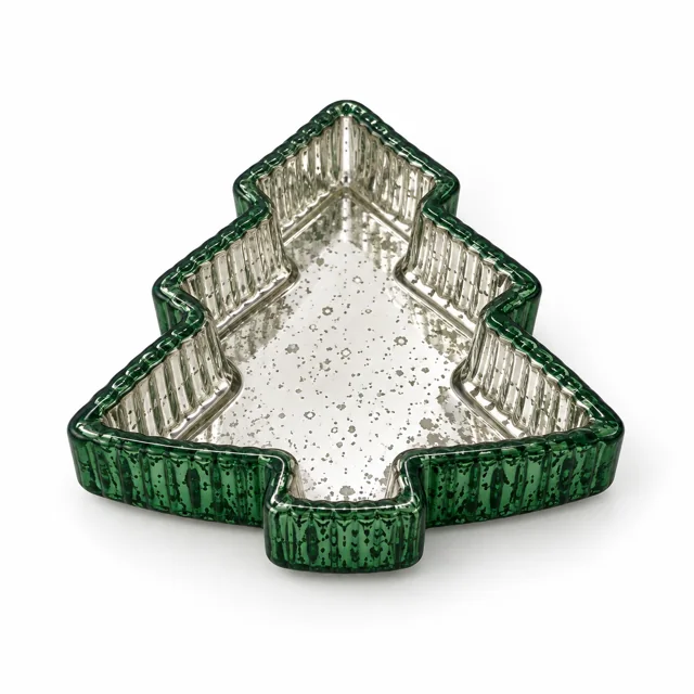 130ml Ribbed Christmas Tree Glass Candle Vessel — antique green