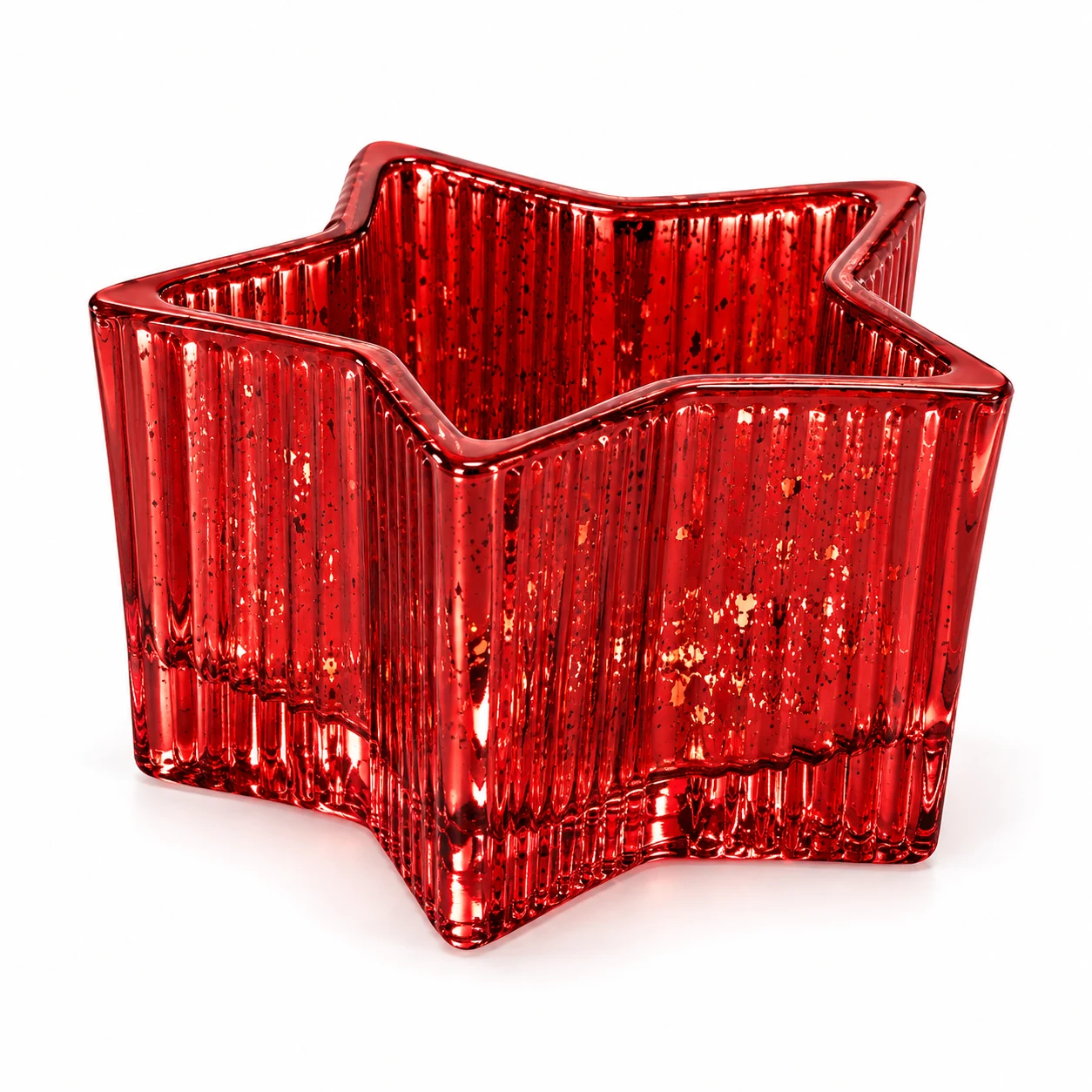 410ml Ribbed Star Glass Candle Vessel — antique red