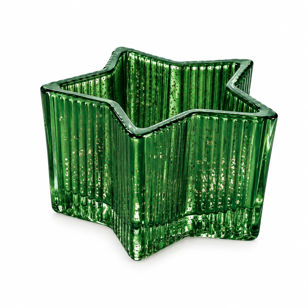 410ml Ribbed Star Glass Candle Vessel — antique green