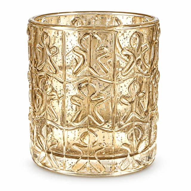 120ml Christmas Embossed Glass Candle Jar — design 1 — antique pale gold