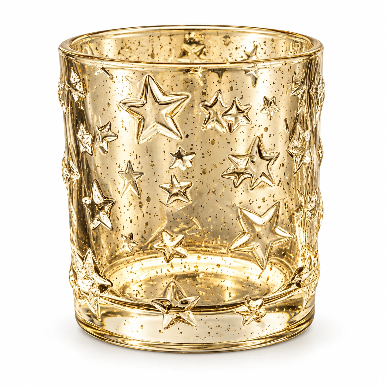 120ml Christmas Embossed Glass Candle Jar — design 2 — antique pale gold