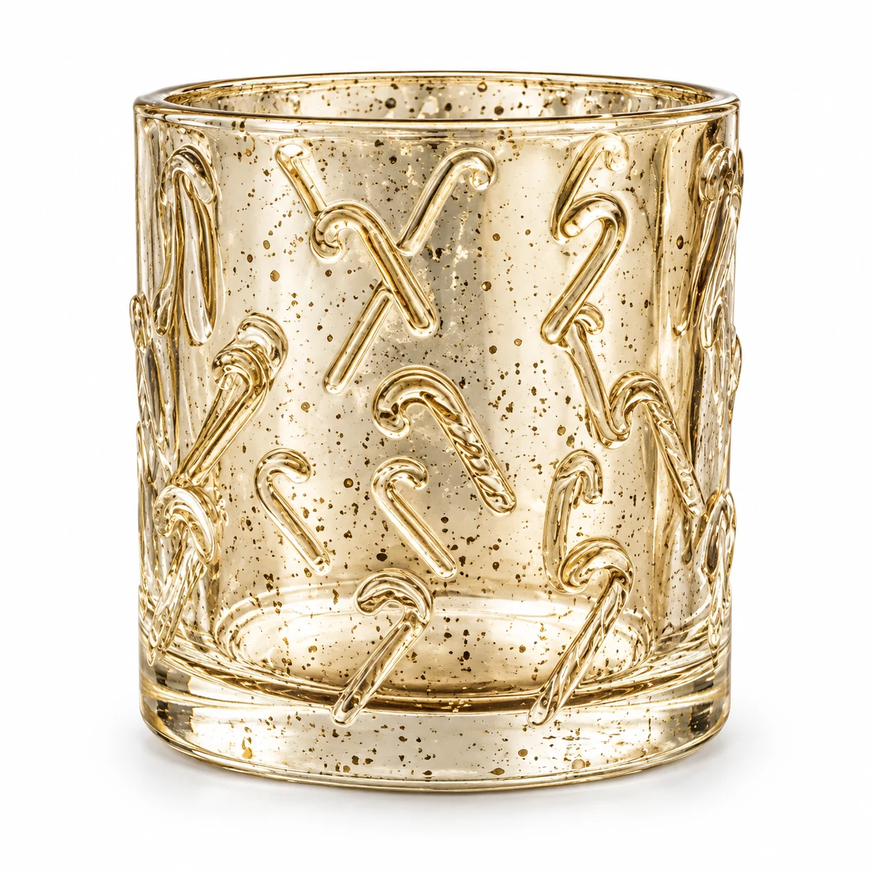 120ml Christmas Embossed Glass Candle Jar — design 3 — antique pale gold
