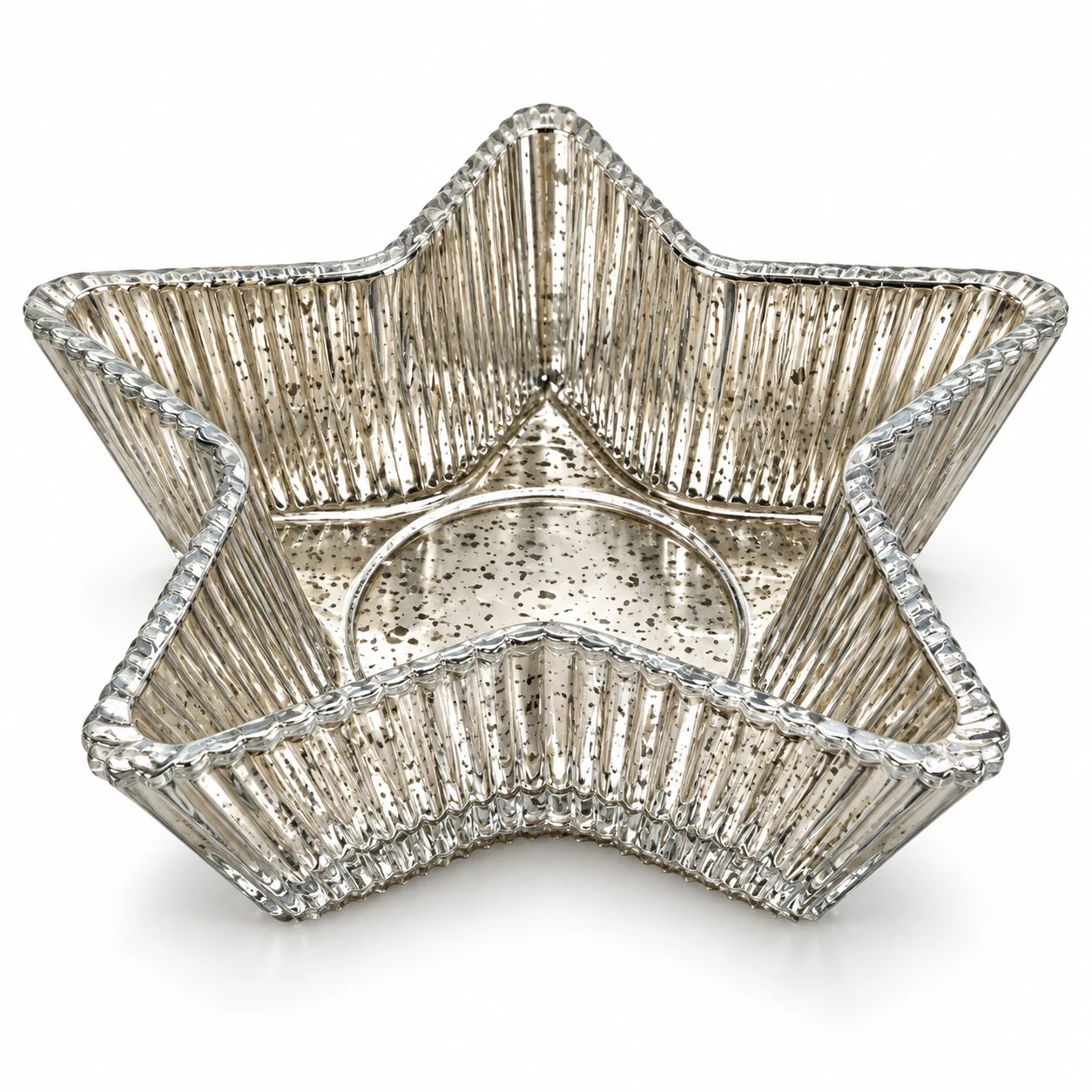 1100ml Large Ribbed Star Glass Candle Bowl — exterior antique silver