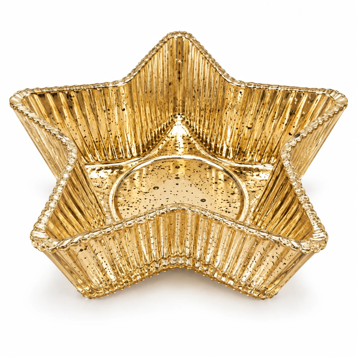 1100ml Large Ribbed Star Glass Candle Bowl — exterior antique gold