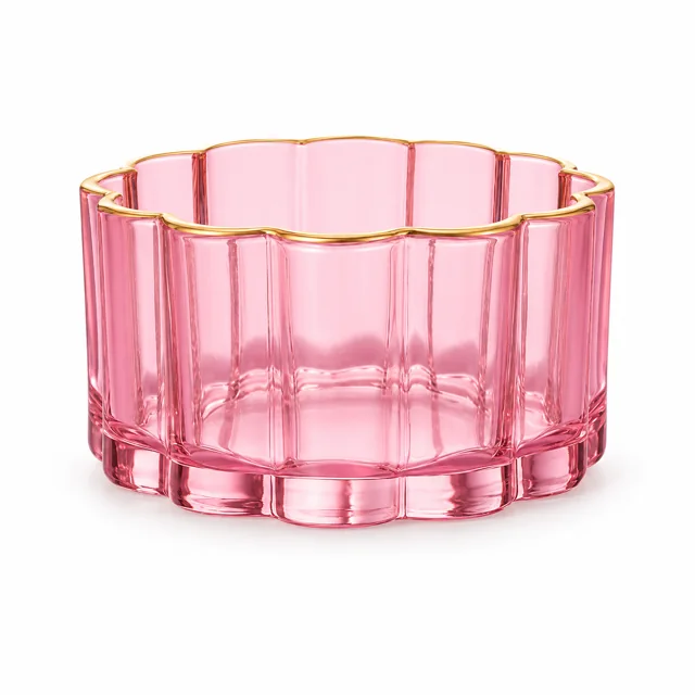 445ml Scalloped Glass Candle Bowl — pink gold rim