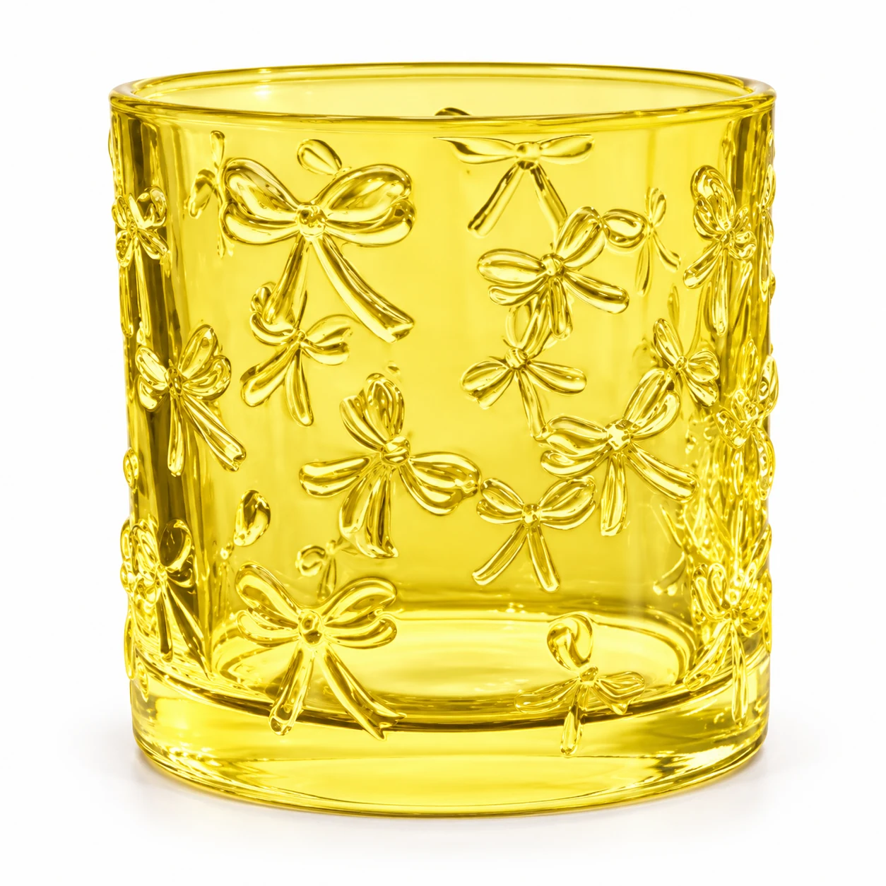 180ml Bow Embossed Glass Candle Jar — yellow