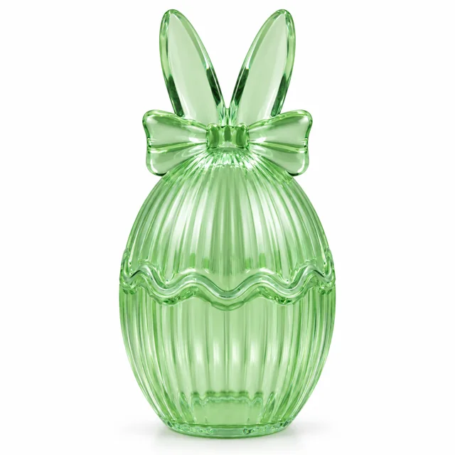 170ml Easter Ribbed Bunny Bow Glass Candle Jar with Lid — jade grass green