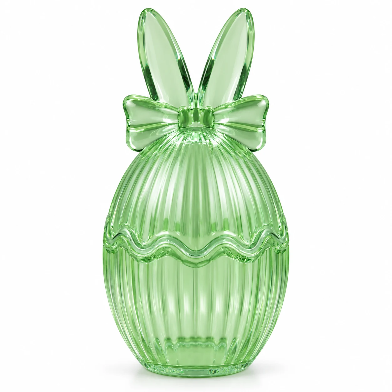 170ml Easter Ribbed Bunny Bow Glass Candle Jar with Lid — jade grass green