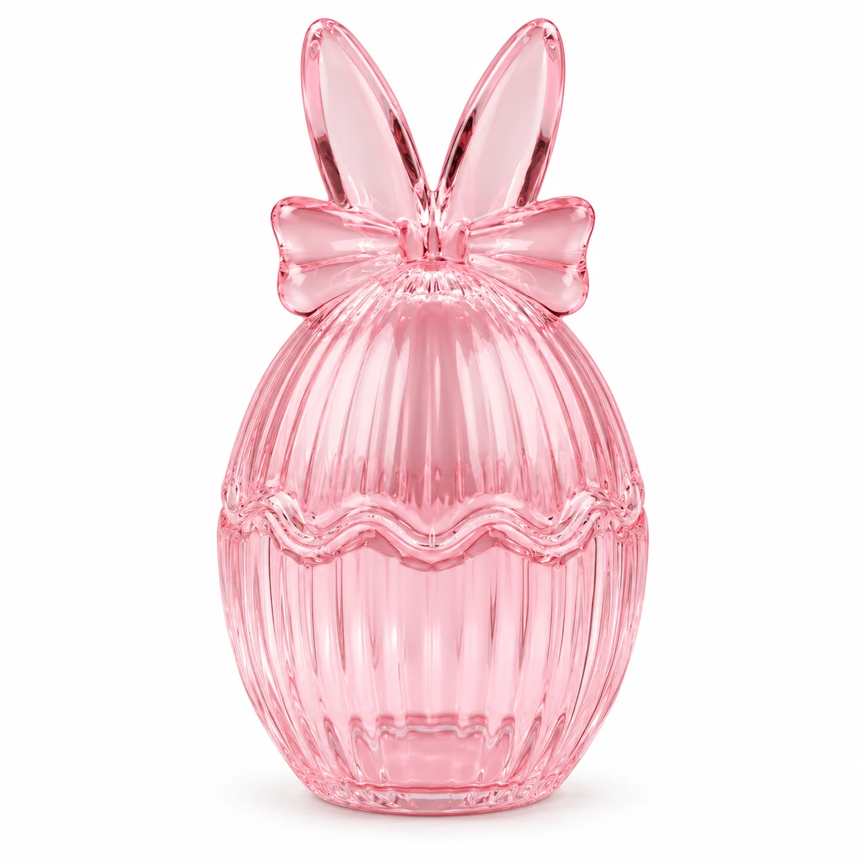 170ml Easter Ribbed Bunny Bow Glass Candle Jar with Lid — pink