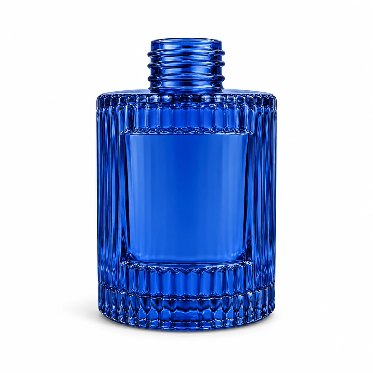 150ml Matte Black Fluted Label Panel Glass Reed Diffuser Bottle — blue exterior color