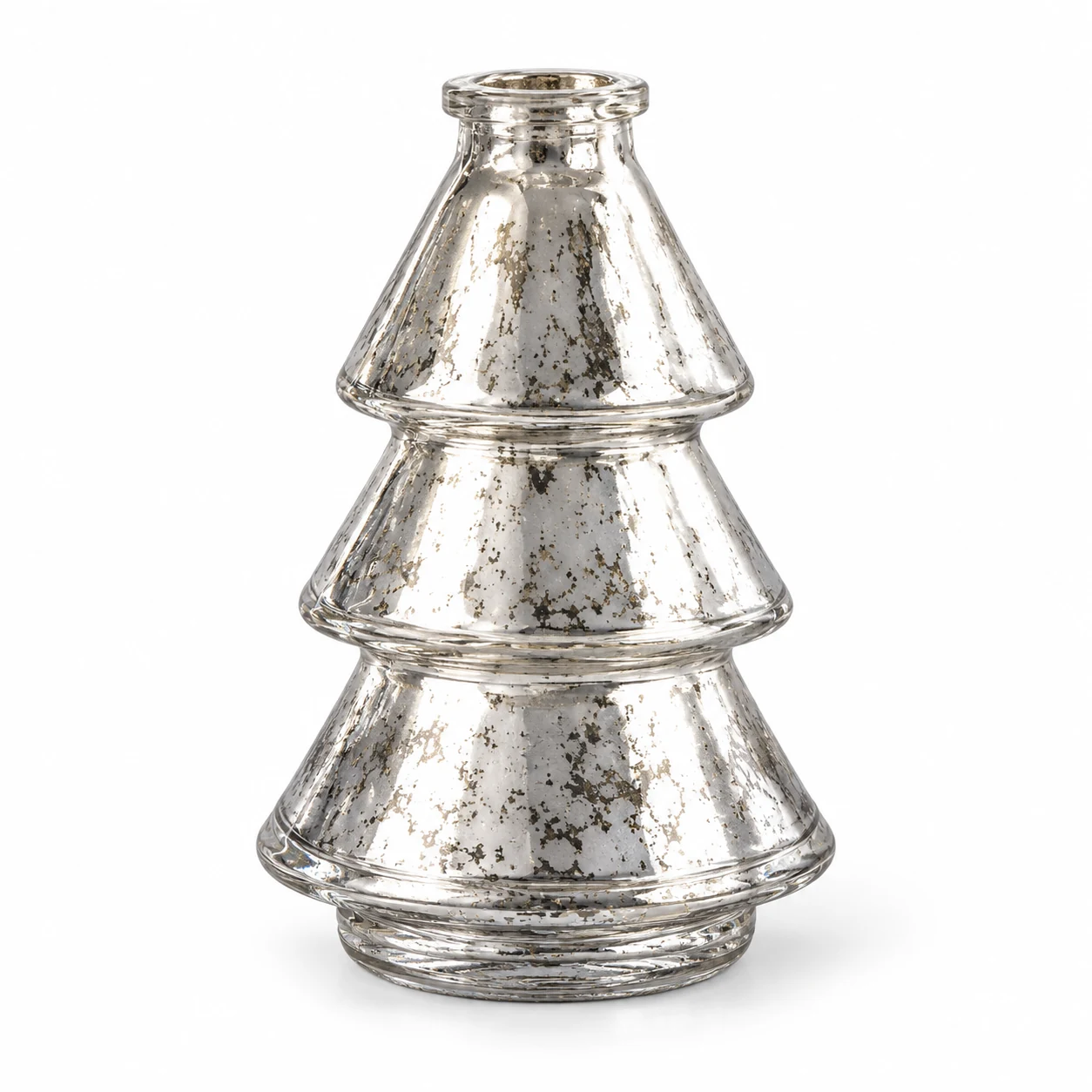 100ml Tiered Christmas Tree Glass Reed Diffuser Bottle — distressed silver electroplating